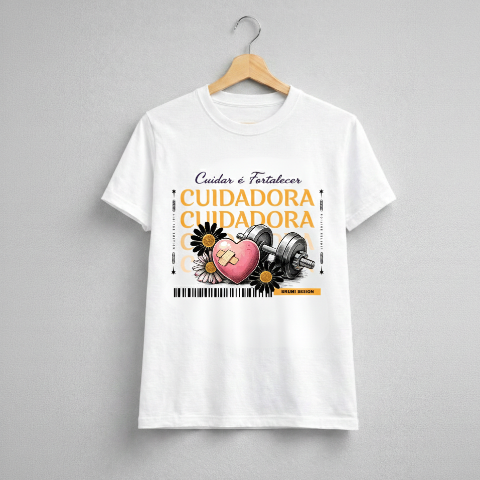 Nome do produto: Camiseta Baby Long Feminina BRUMI – Cuidadora: Cuidar é Fortalecer (BK001)