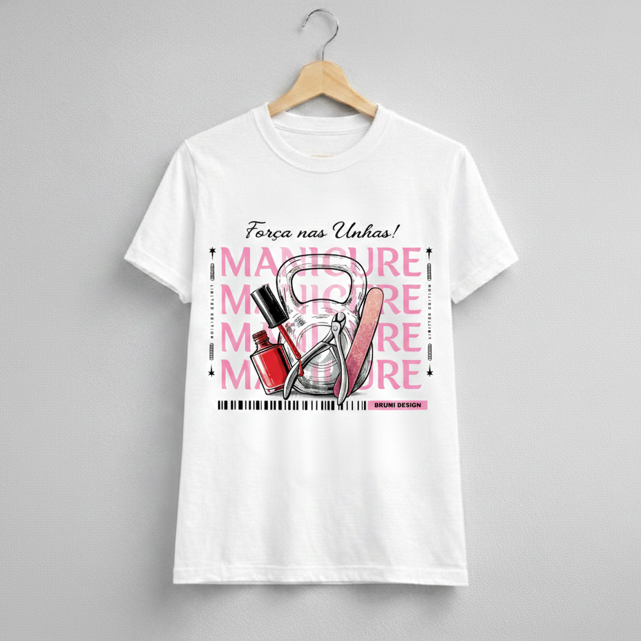 Nome do produto: Camiseta Baby Long Feminina BRUMI – Manicure: Força nas Unhas (BK003)