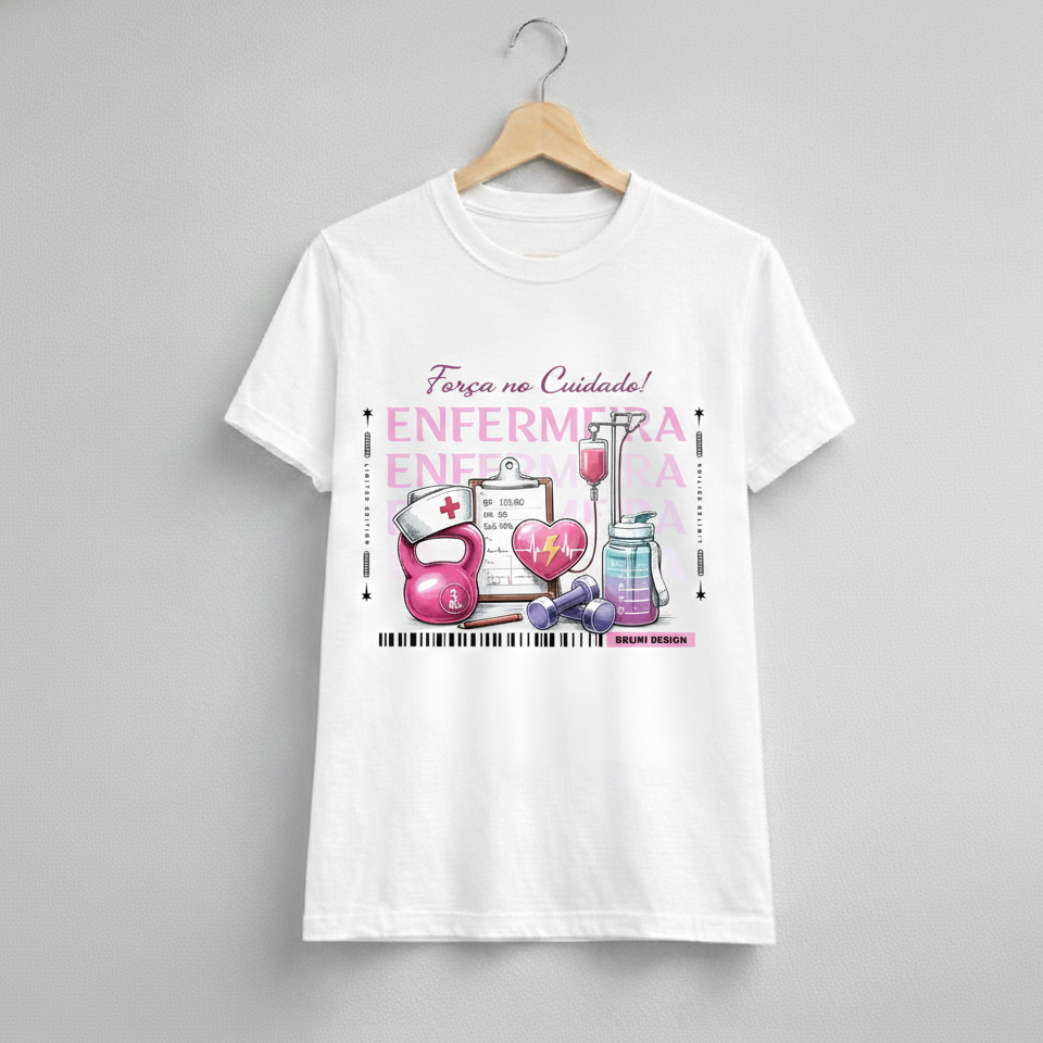 Nome do produto: Camiseta Baby Long Feminina BRUMI – Enfermeira: Força no Cuidado (BK014)