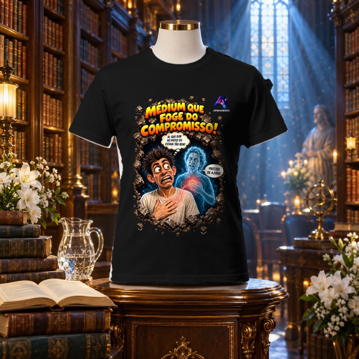 Camiseta Médium que foge do compromisso — Entre Risos e Energias | ATMAVERSO