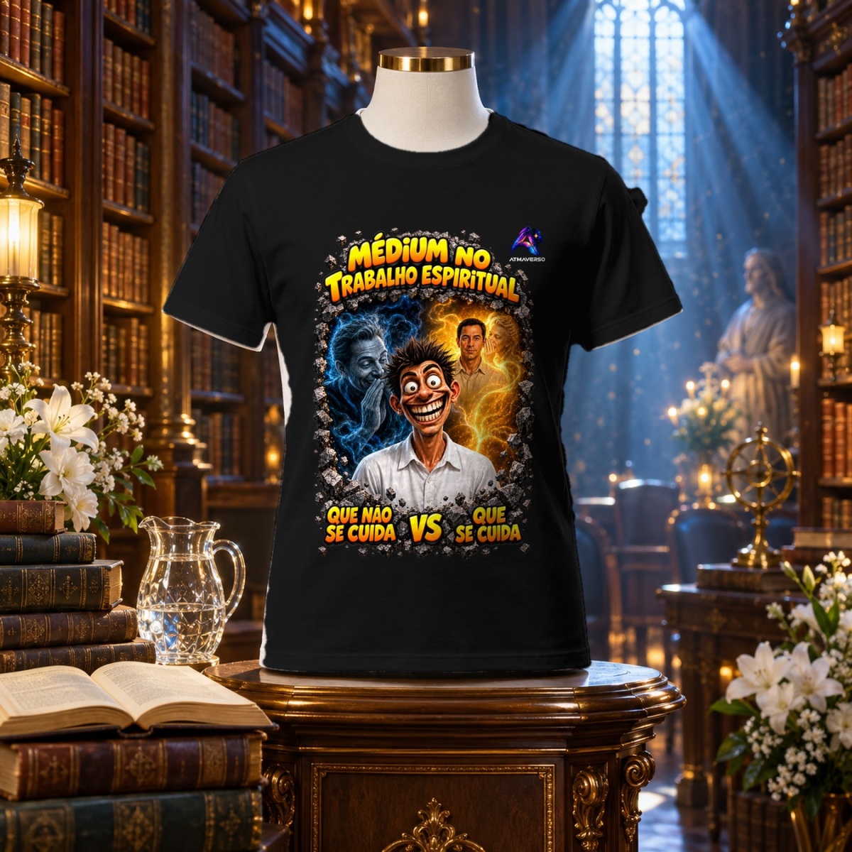 Camiseta Médium no trabalho espiritual — Entre Risos e Energias | ATMAVERSO