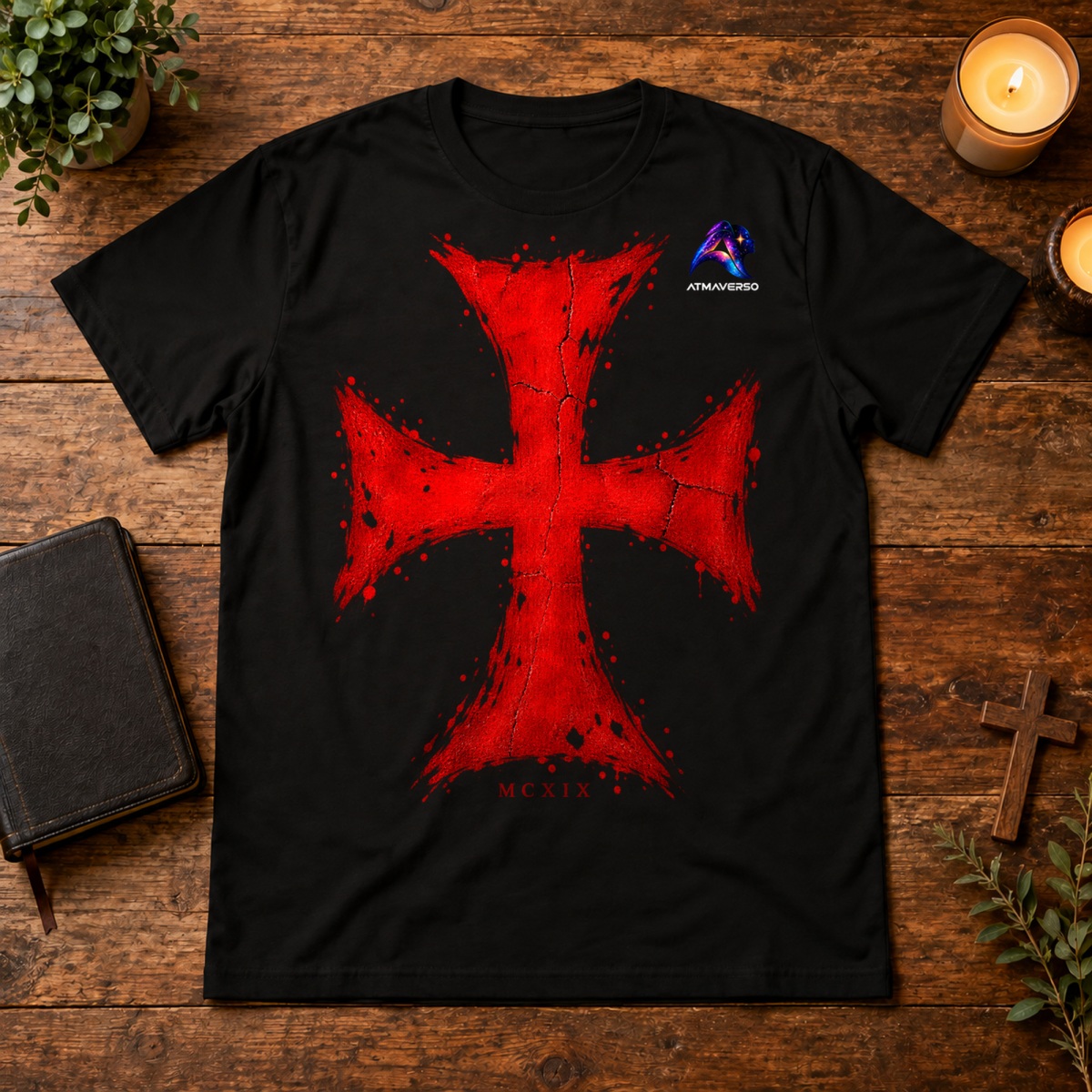 Camiseta Cruz Pátea Templária — MCXIX — Guerreiros | ATMAVERSO