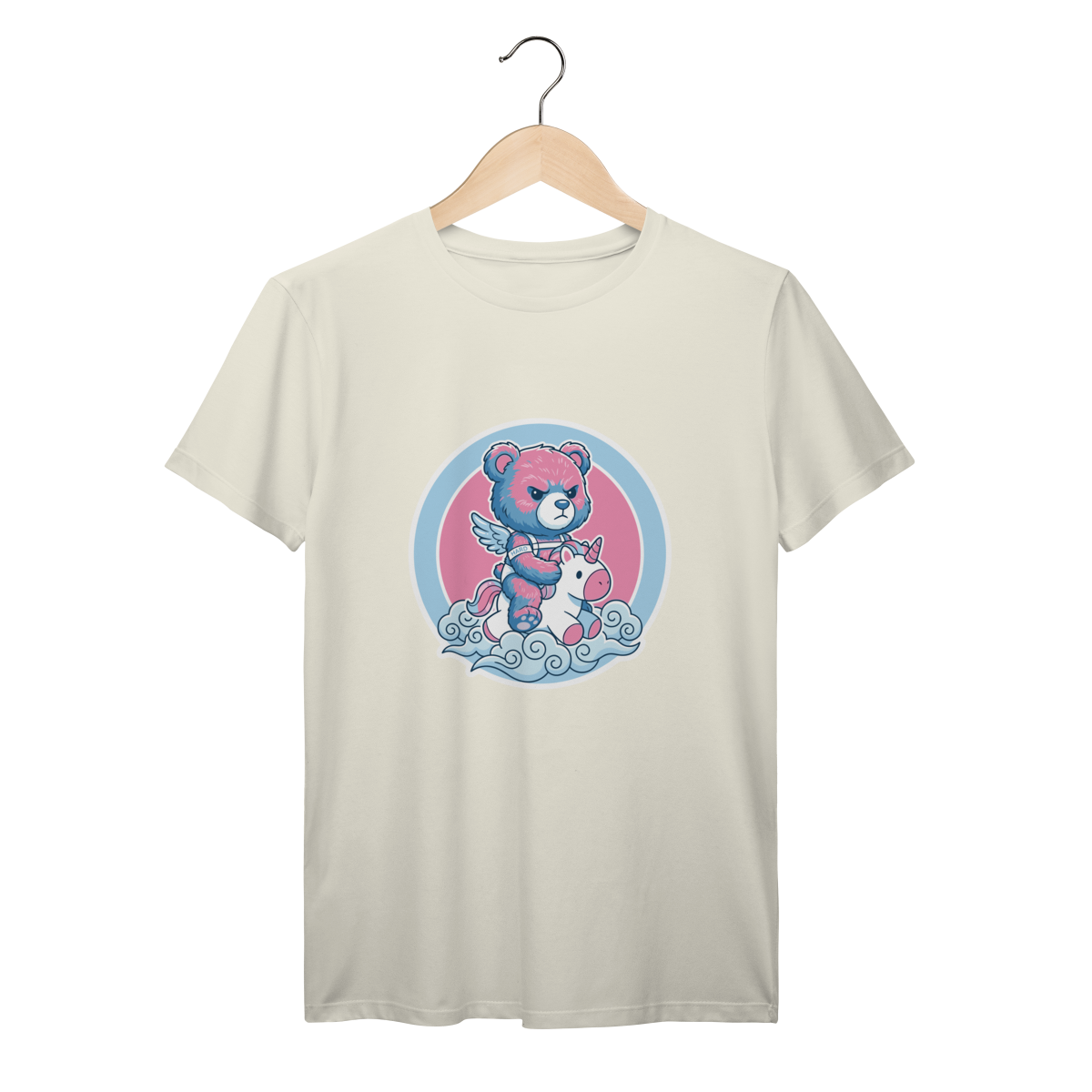 T-Shirt Prime | Cute Chibi Bear Kawaii – Urso Voando em Unicórnio com Estilo Leather 
