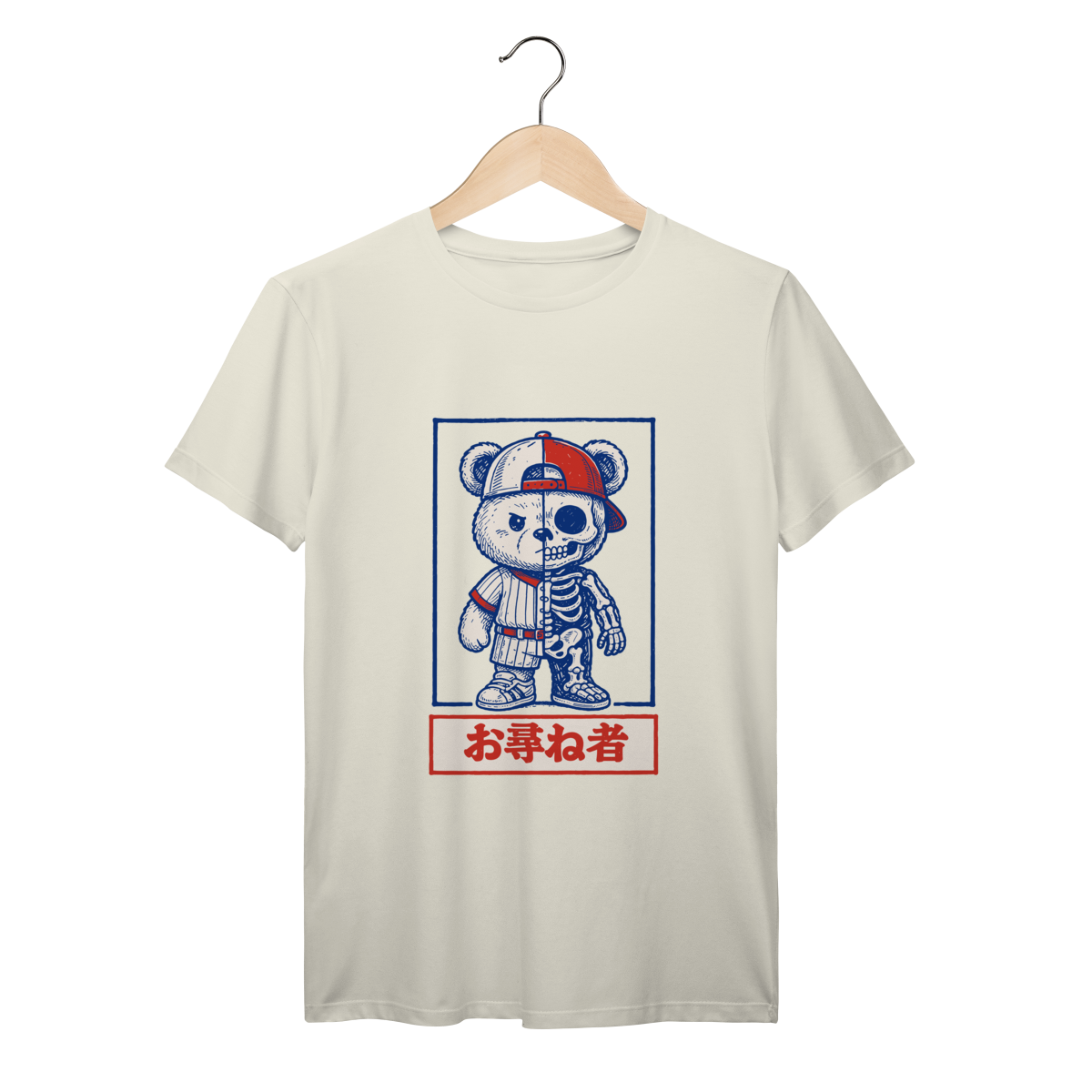 T-Shirt  Prime | Cute Chibi Bear Kawaii – Urso Meio Esqueleto “Procurado” (Otazunemono) | Streetwear Japonês