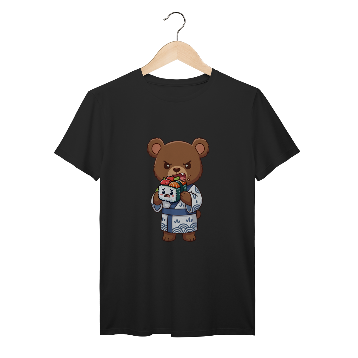 T-Shirt Prime | Cute Chibi Bear Kawaii – Urso com Yukata Azul (Kimono Japa) | Streetwear Exclusivo