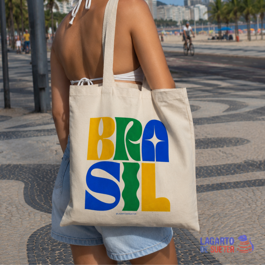 Ecobag de Algodão Brasil Copa do Mundo Tipografia Retro - Lagarto de Suéter