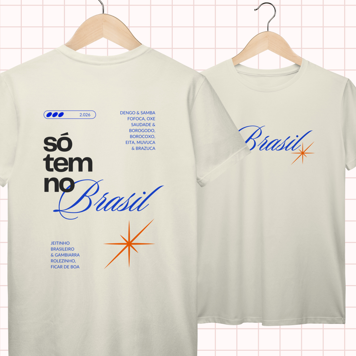 Camiseta Regular Fit | Só Tem no Brasil (Tipografia) - Techno Y2K Streetwear | 100% Algodão Premium