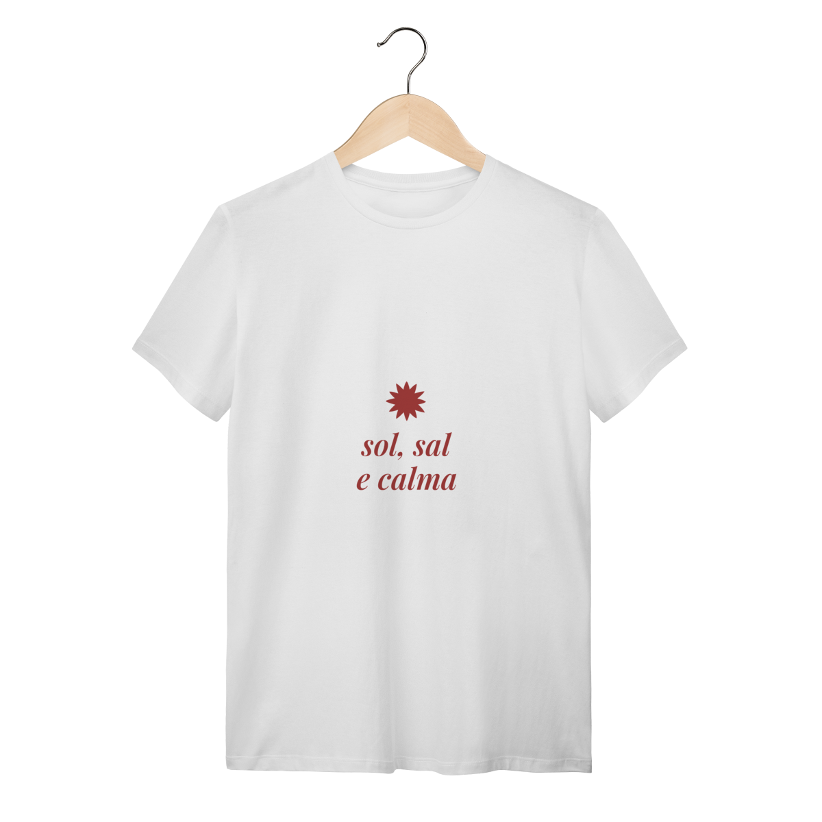 Sol, sal e calma — Camiseta Quality