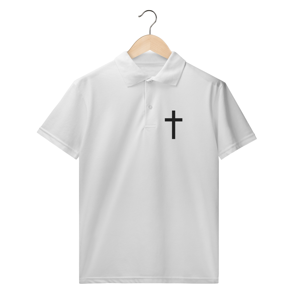 Camisa Polo Cristã Masculina Minimalista — Cruz Preta