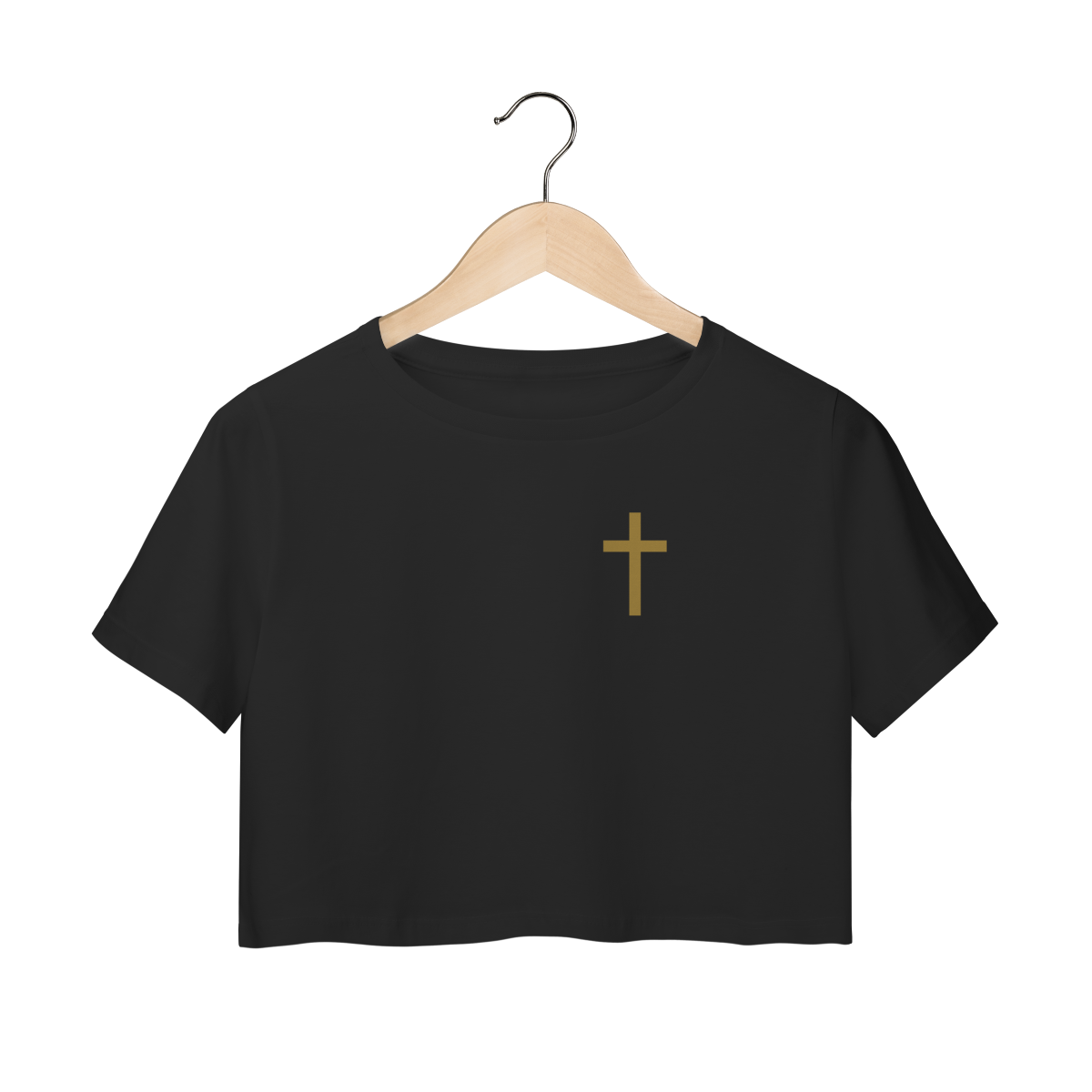 Cropped Cristão Feminino Minimalista — Cruz Dourada