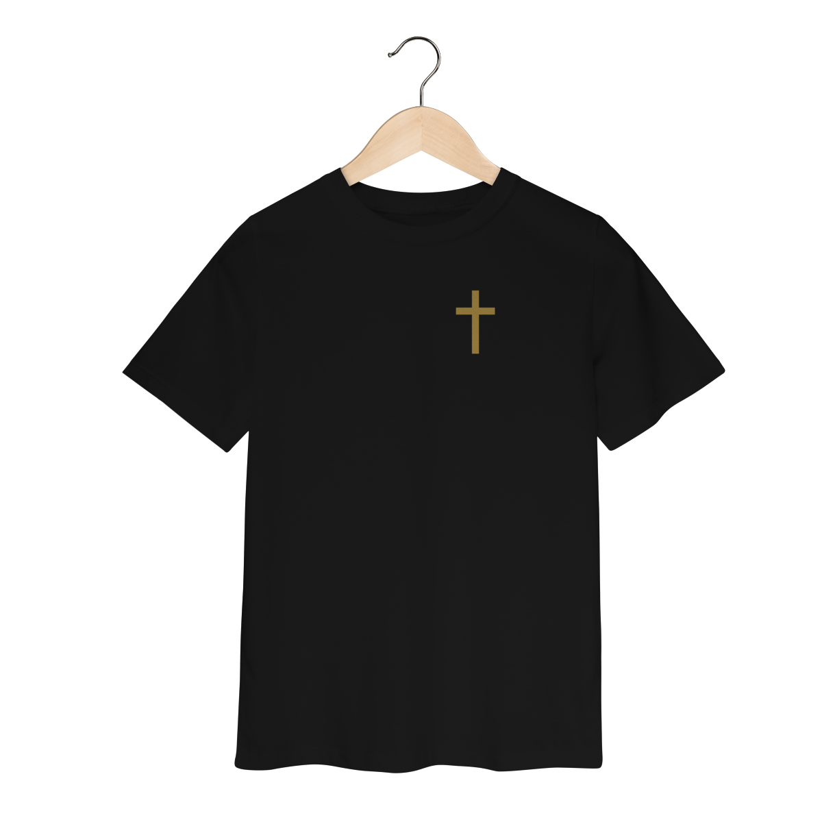 Camiseta Cristã Infantil Minimalista — Cruz Dourada (2 a 8 anos)