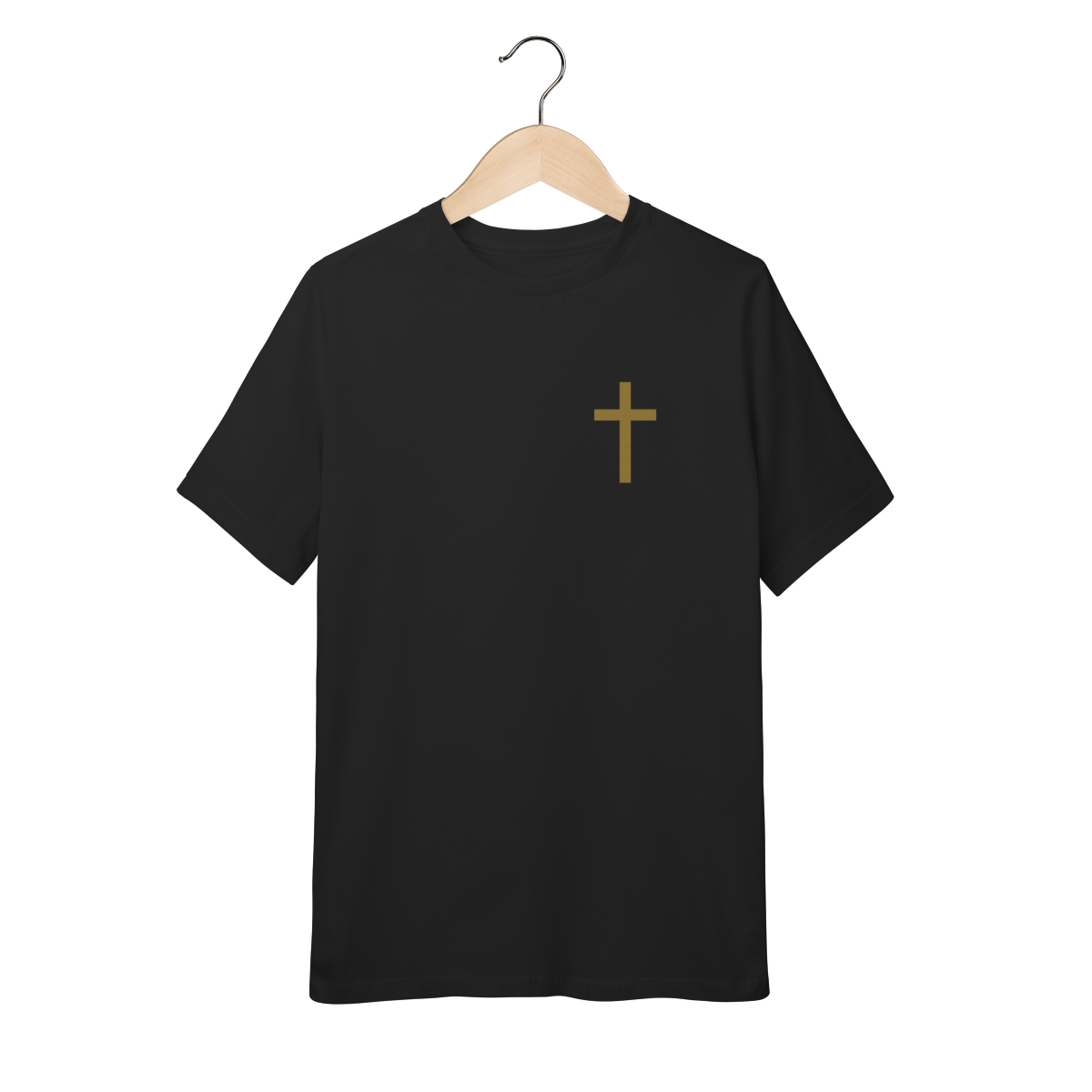 Camiseta Cristã Infantil Minimalista — Cruz Dourada (10 a 14 anos)