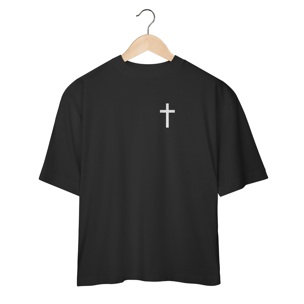 Camiseta Cristã Oversized Minimalista — Cruz Branca