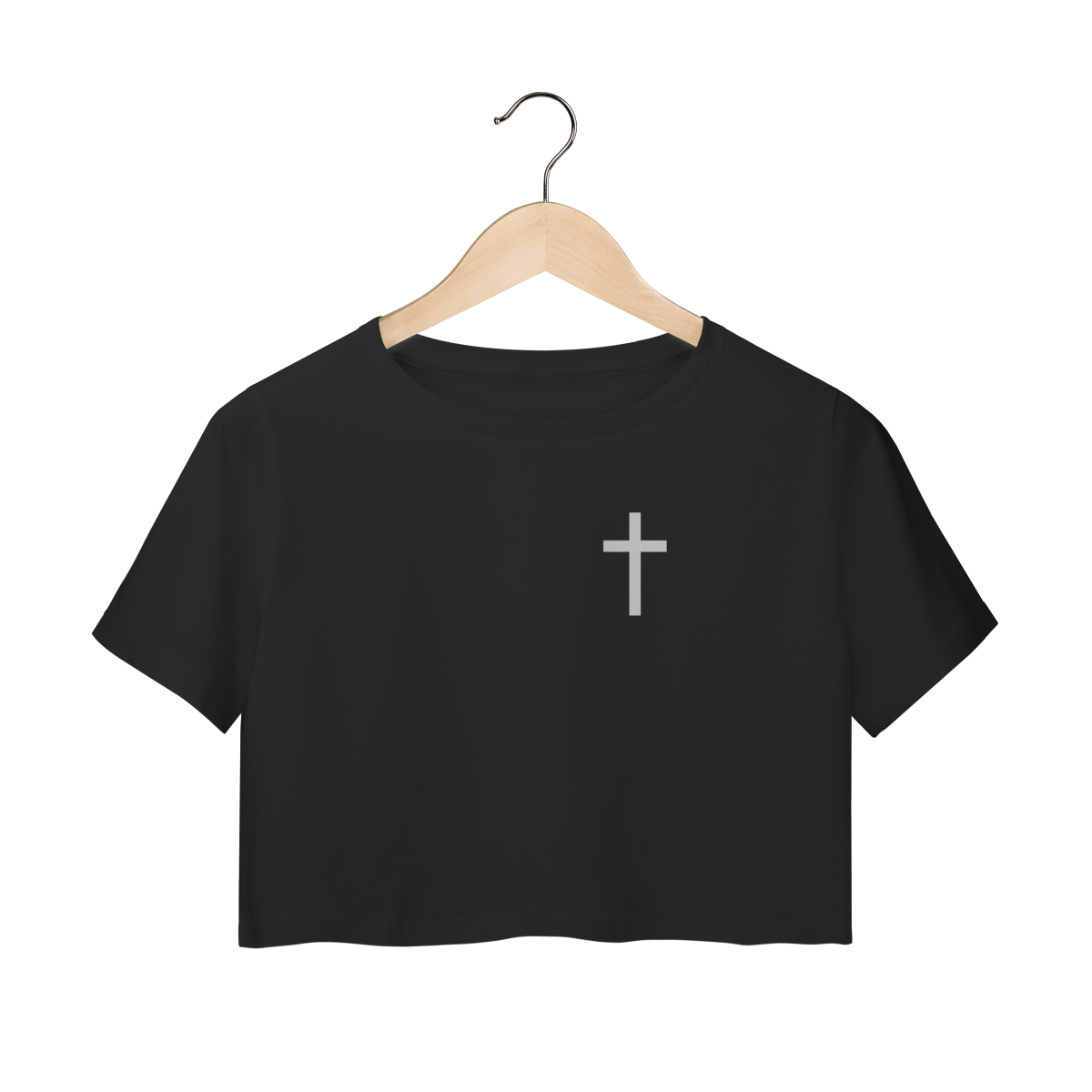 Cropped Cristão Feminino Minimalista — Cruz Branca