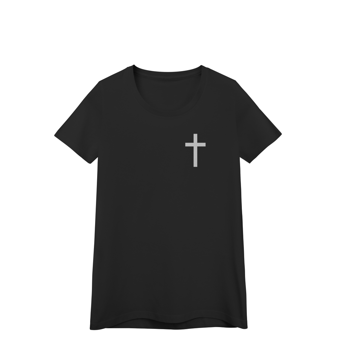 Camiseta Cristã Feminina Baby Look Minimalista — Cruz Branca