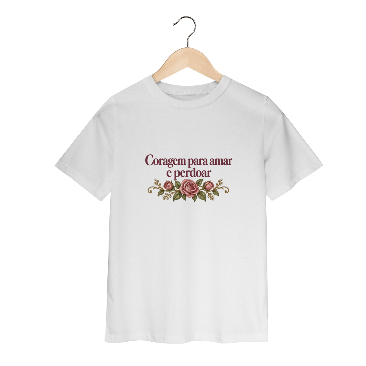 Camiseta Infantil | Coragem para Amar e A Esperança Floresce — Estampa Grande Frente e Costas