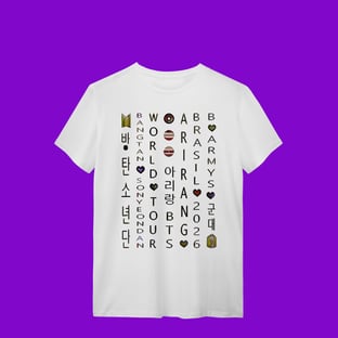 Nome do produtoBTS ARMY ARIRANG CAÇA-PALAVRAS - T-Shirt