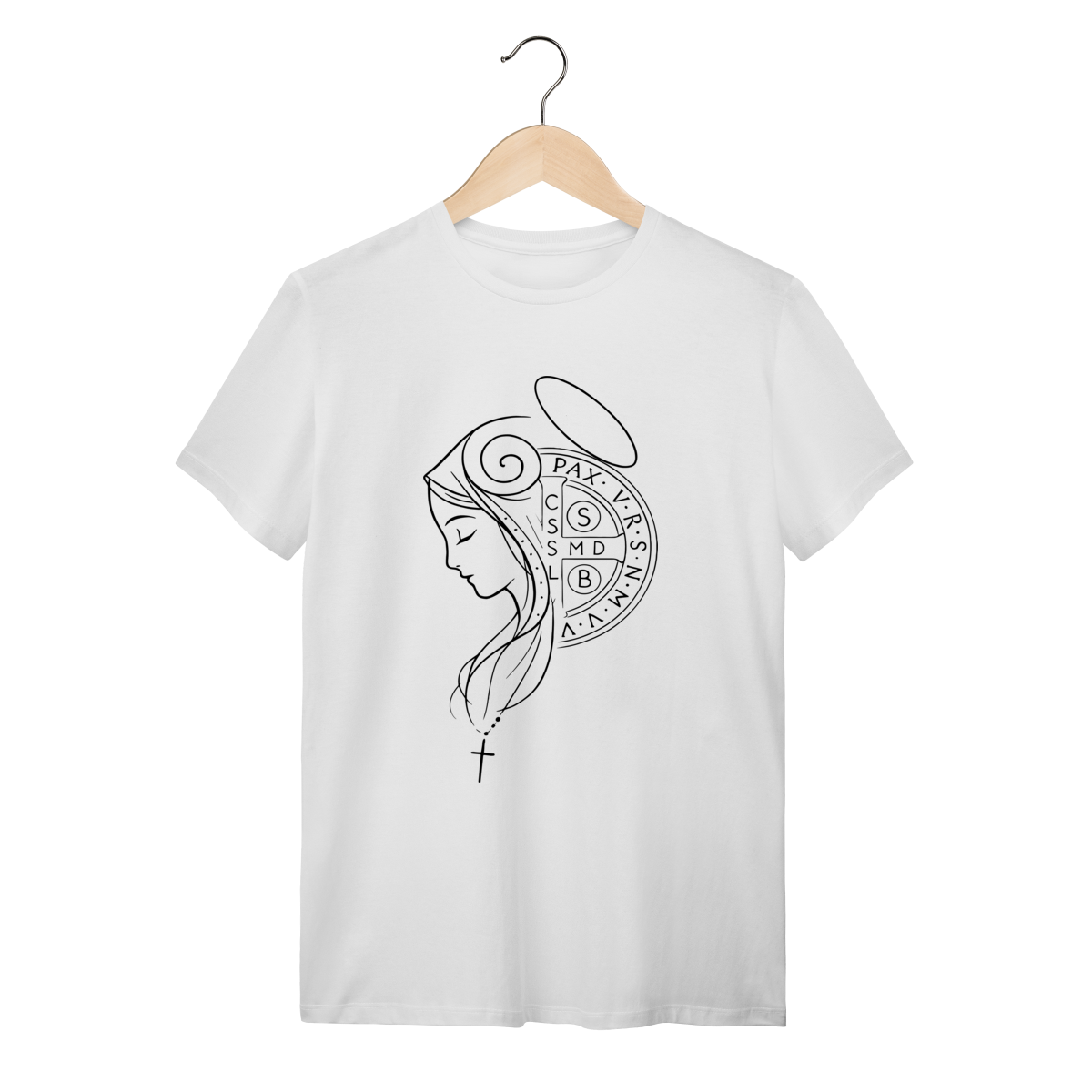 Camiseta Unissex Nossa Senhora e Cruz de São Bento
