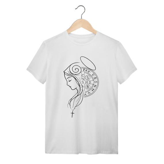 Camiseta Unissex Nossa Senhora e Cruz de São Bento