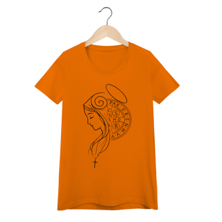 Nome do produto Camiseta Feminina Nossa Senhora com a Cruz de São Bento