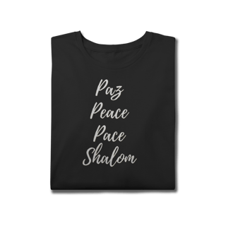 Nome do produtoPlus size | Frase | Paz, Peace, Pace, Shalom
