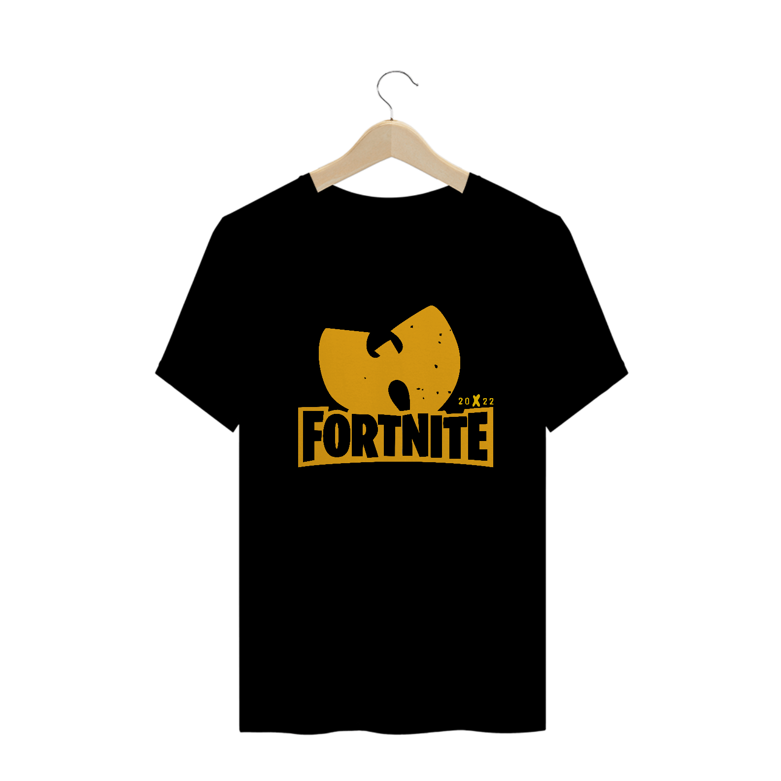 Camiseta de Malha Quality Wu Tang Clan Fortnite Logo Nome Amarelo