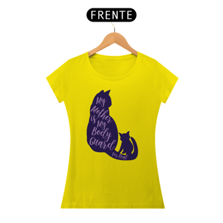 Nome do produto Camiseta Baby Long Quality Estampa Gato - Frase My mother is my body guard for real