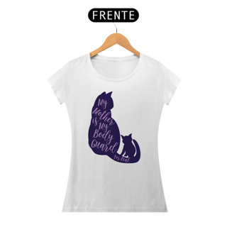 Nome do produto Camiseta Baby Long Quality Estampa Gato - Frase My mother is my body guard for real