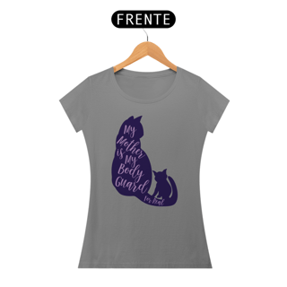 Nome do produto Camiseta Baby Long Quality Estampa Gato - Frase My mother is my body guard for real