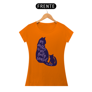 Nome do produto Camiseta Baby Long Quality Estampa Gato - Frase My mother is my body guard for real