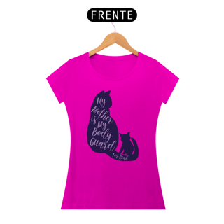 Nome do produto Camiseta Baby Long Quality Estampa Gato - Frase My mother is my body guard for real