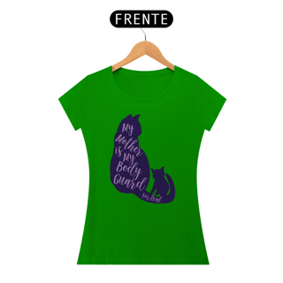 Nome do produto Camiseta Baby Long Quality Estampa Gato - Frase My mother is my body guard for real