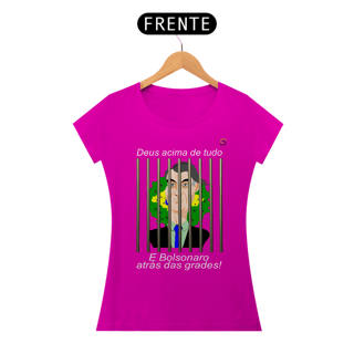 Nome do produto T-shirt Baby Look Bolsonaro atrás das grades!