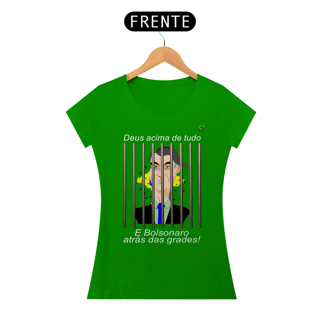 Nome do produto T-shirt Baby Look Bolsonaro atrás das grades!