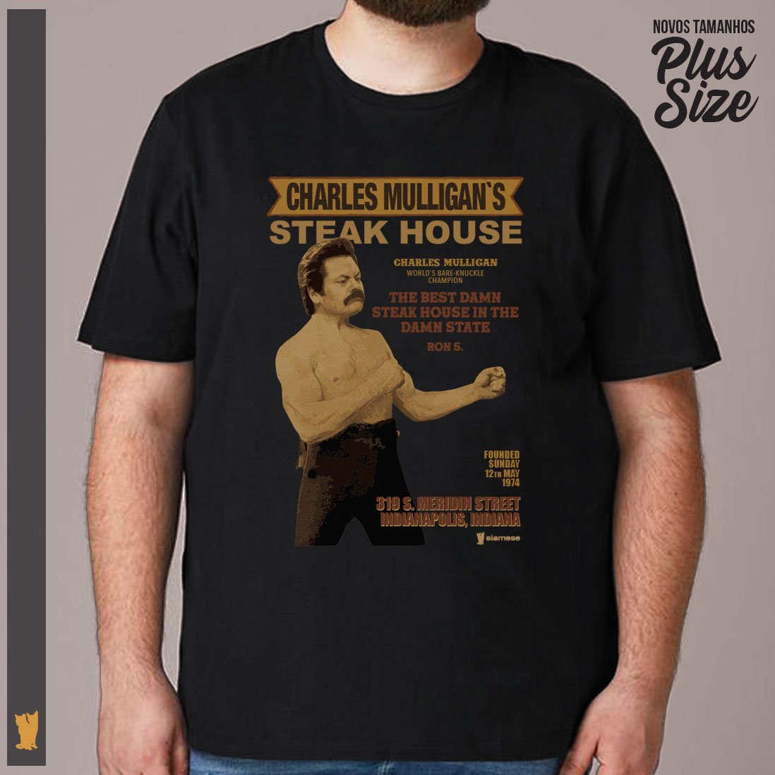 Nome do produto: SIAMESE PLUS SIZE RON SWANSON CHARLES MULLIGAN`S