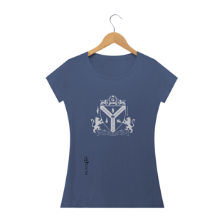 Nome do produtoCamiseta fem baby long envelhecida Brasão de Löwenttur Branco