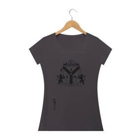 Camiseta fem baby long envelhecida com Brasão de Löwenttur negro