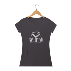 Camiseta fem baby long envelhecida Brasão de Löwenttur Branco