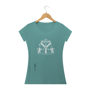 Nome do produtoCamiseta fem baby long envelhecida Brasão de Löwenttur Branco