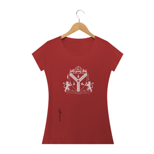 Nome do produtoCamiseta fem baby long envelhecida Brasão de Löwenttur Branco