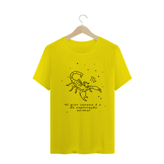 Nome do produto Camiseta Unissex | Escorpião | O pior veneno é o da exploração animal | P&B
