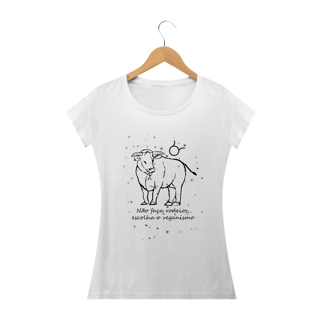 Nome do produto Camiseta Baby Long | Touro | Não faça rodeios, escolha o veganismo | P&B 