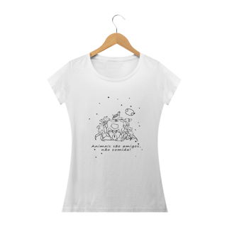 Nome do produto Camiseta Baby Long | Câncer | Animais são amigos, não comida! | P&B 