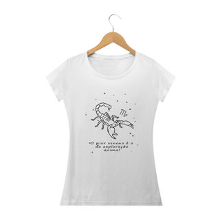 Nome do produto Camiseta Baby Long | Escorpião | O pior veneno é o da exploração animal | P&B 