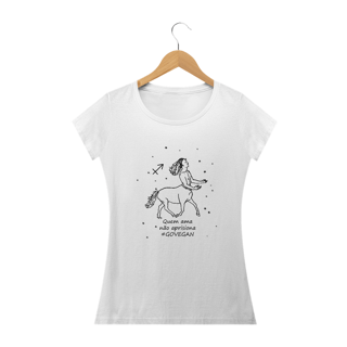 Nome do produto Camiseta Baby Long | Sagitário | Quem ama não aprisiona #govegan | P&B 