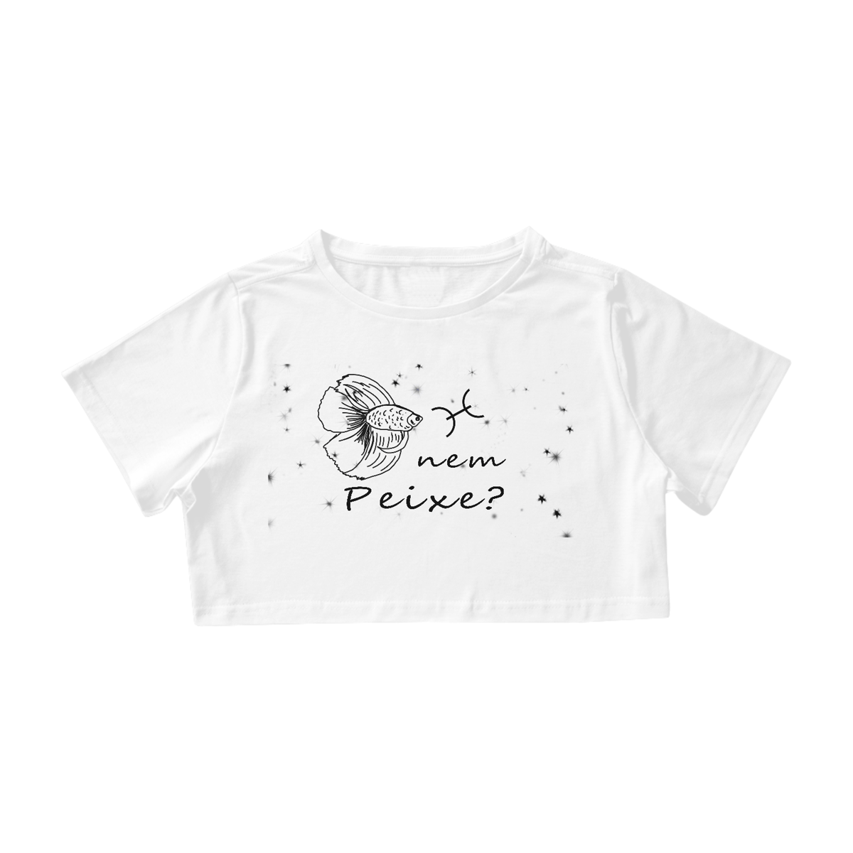 Nome do produto: Camiseta Cropped | Peixes | Nem Peixe? | P&B 