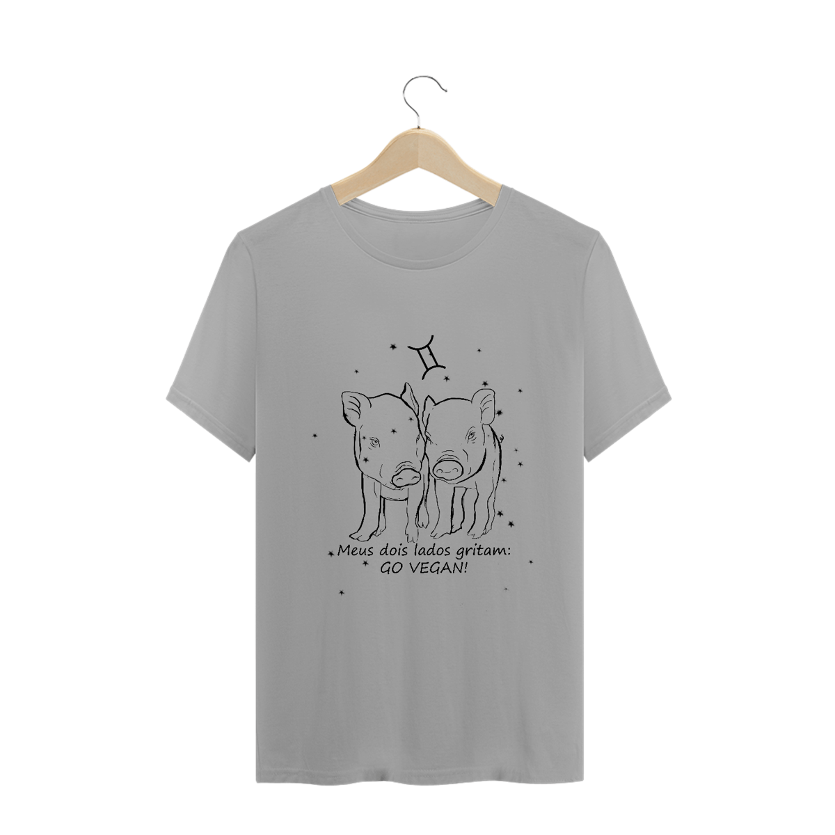 Nome do produto: Camiseta Unissex | Gêmeos | Meus dois lados gritam: GO VEGAN! | P&B