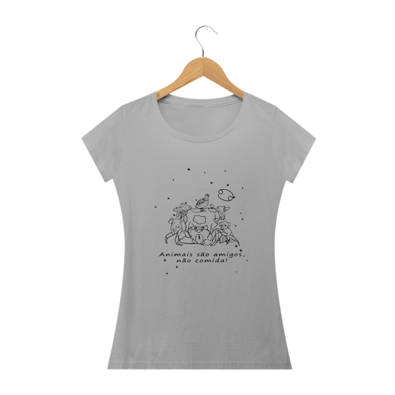 Camiseta Baby Long | Câncer | Animais são amigos, não comida! | P&B 