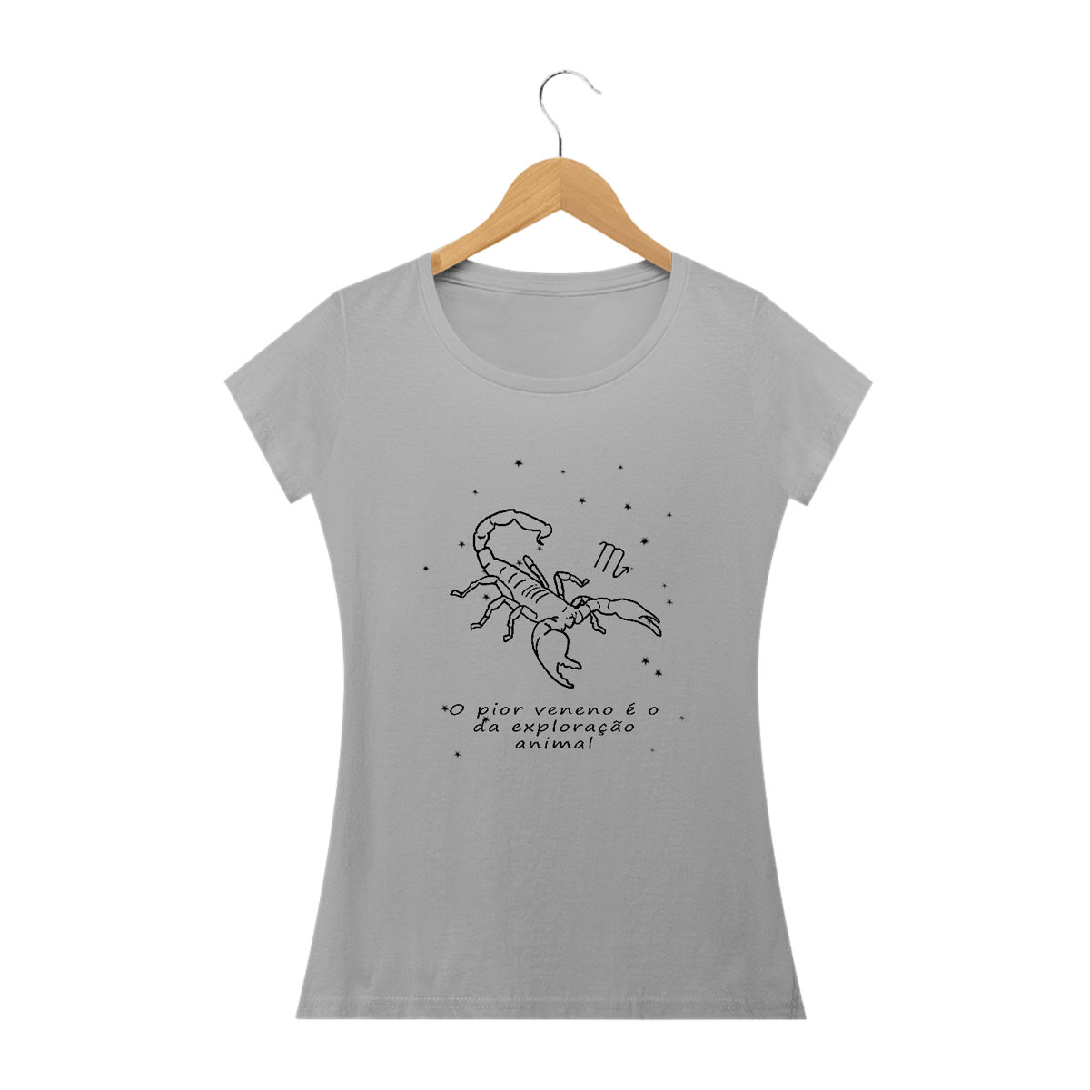 Nome do produto: Camiseta Baby Long | Escorpião | O pior veneno é o da exploração animal | P&B 