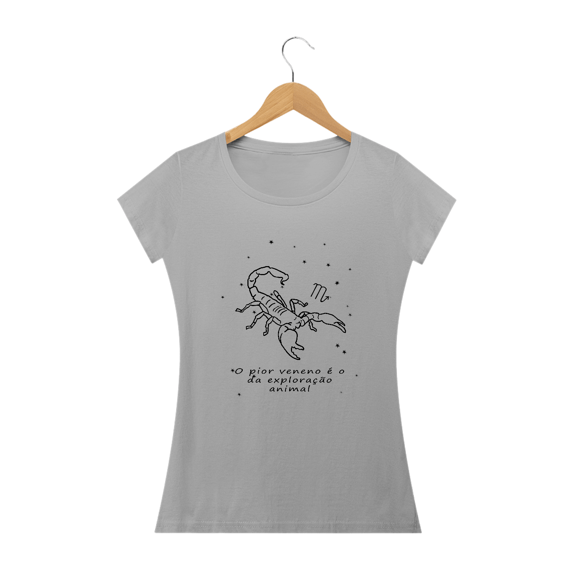 Camiseta Baby Long | Escorpião | O pior veneno é o da exploração animal | P&B 